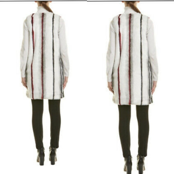 Elie Tahari Jill Faux Fur Striped Sleeveless Long - Picture 3 of 10